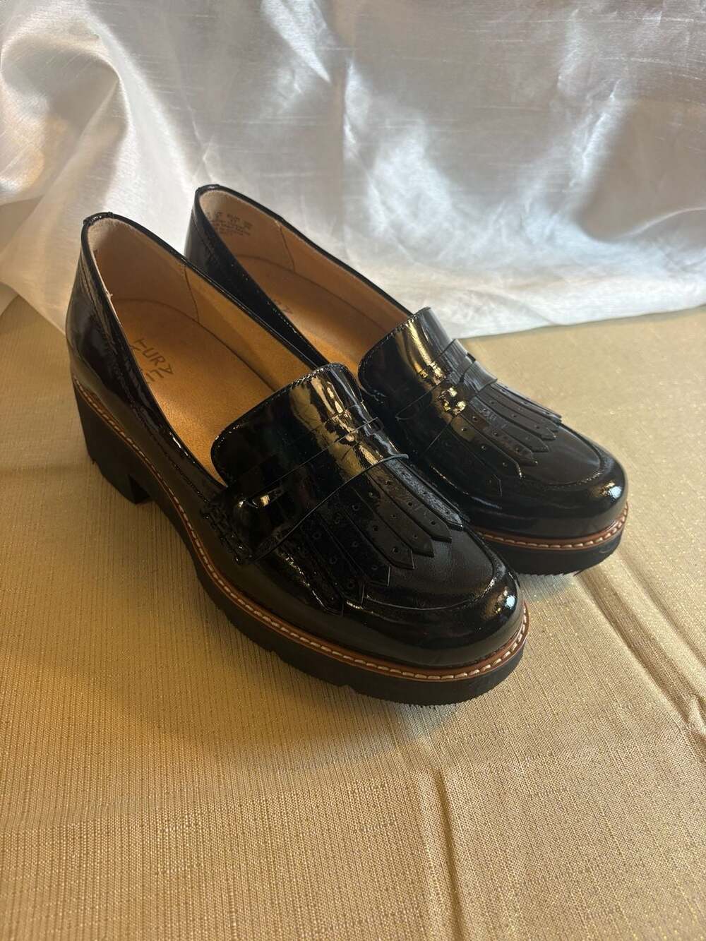 Naturalizer Darcy Tassel Penny Lug Sole Loafers in Black Patent Leather
